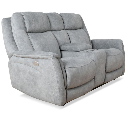 Linus - Zero Gravity Power Reclining Console Loveseat - Hudson Gray