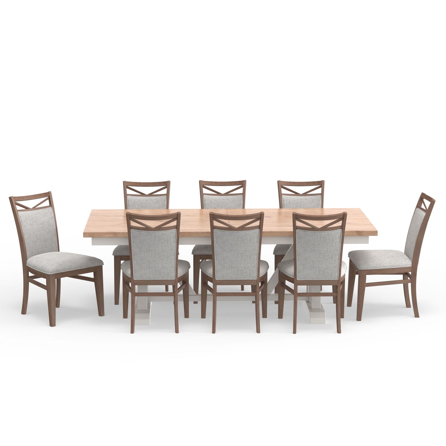 Americana Modern Dining - Extendable Trestle Table With 8 Upholstered Chairs - Cotton