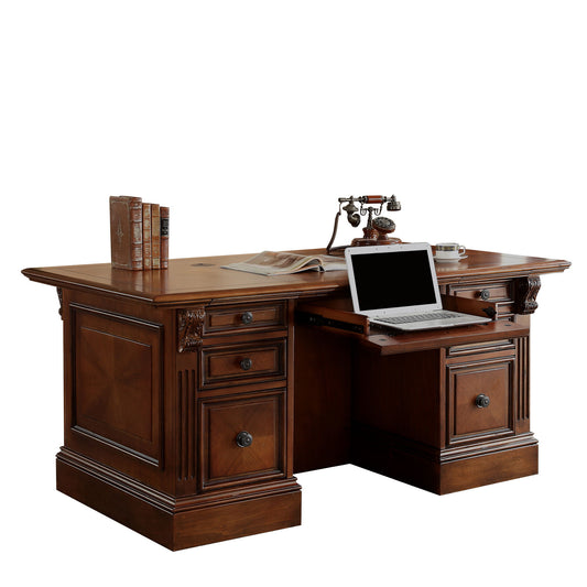 Huntington - Double Pedestal Executive Desk - Antique Vintage Pecan