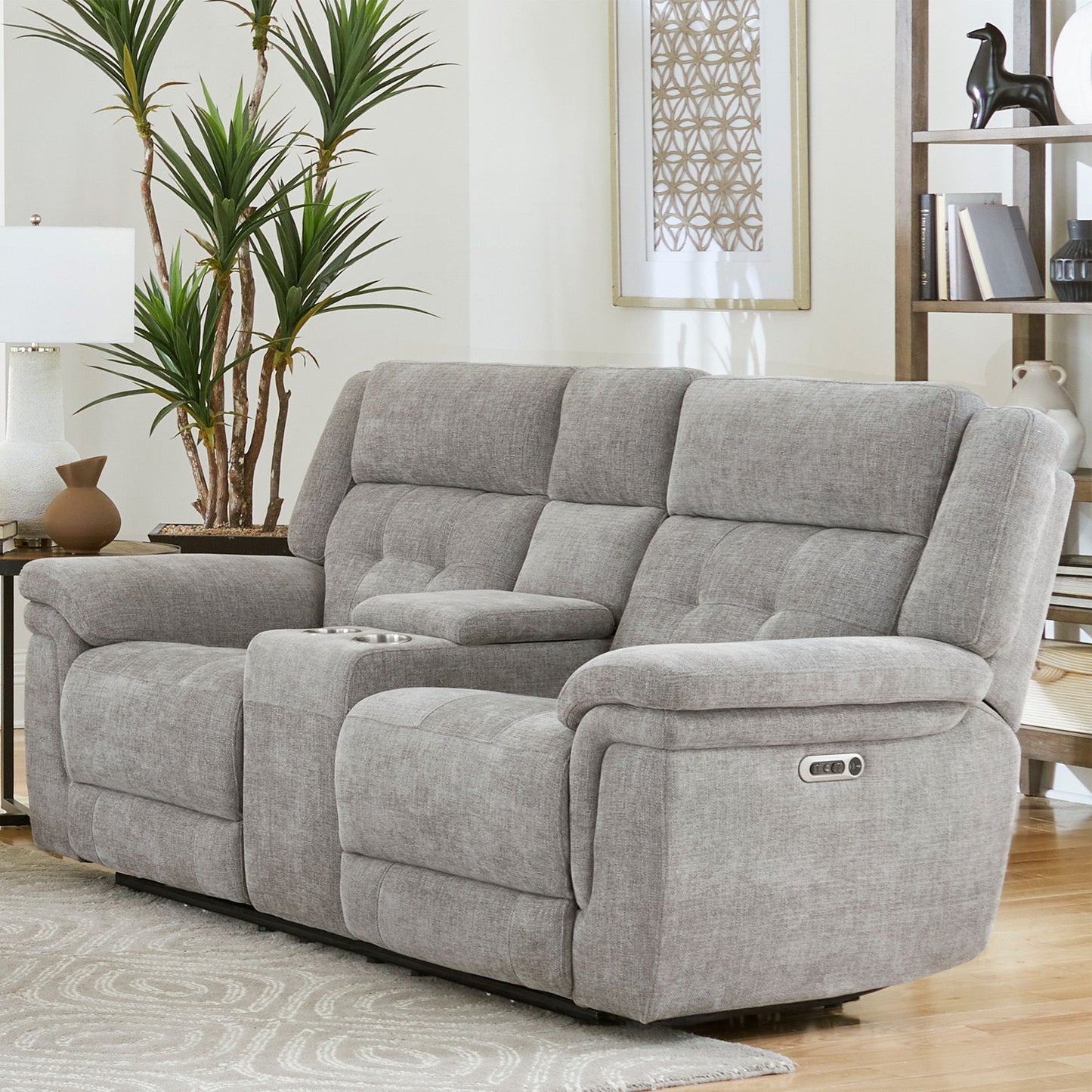 Richland - Power Reclining Console Loveseat - Bristol Gray