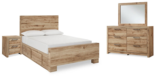 Hyanna Full Panel Bed with 1 Side Storage, Dresser, Mirror and Nightstand