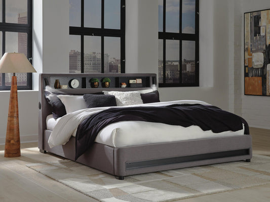 Verishaw California King Upholstered Bed with Wireless Audio