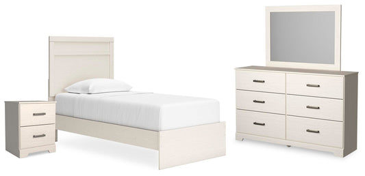 Stelsie Twin Panel Bed with Mirrored Dresser and Nightstand