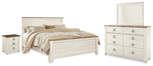 Willowton King Panel Bed with Mirrored Dresser and Nightstand