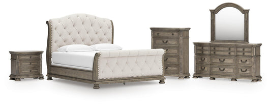 Ardenfield California King Upholstered Sleigh Bed, Dresser, Mirror, Chest and Nightstand