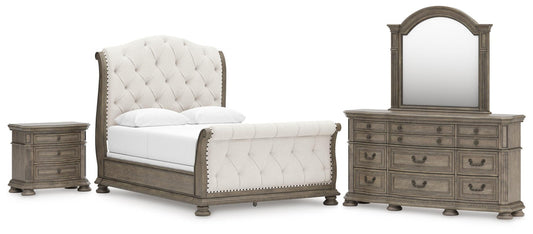 Ardenfield Queen Upholstered Sleigh Bed, Dresser, Mirror and Nightstand