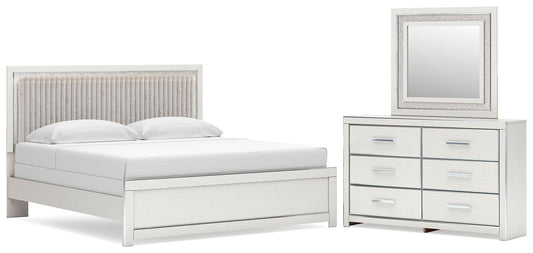 Birmonton King Upholstered Panel Bed, Dresser and Mirror