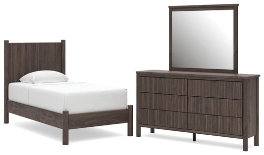 Cadmori Twin Panel Platform Bed, Dresser and Mirror