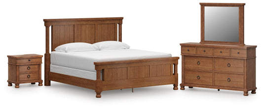 Chadworth King Poster Bed with Mirrored Dresser and Nightstand