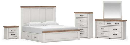 Savonport King Panel Bed with Storage, Dresser, Mirror, Chest and Nightstand