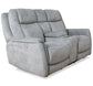 Linus - Zero Gravity Power Reclining Console Loveseat - Hudson Gray