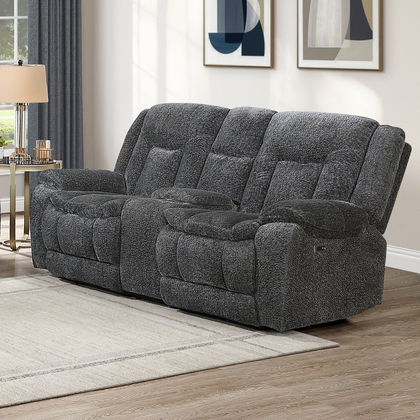 Stanwick - Reclining Console Loveseat With Power Footrest - Gray