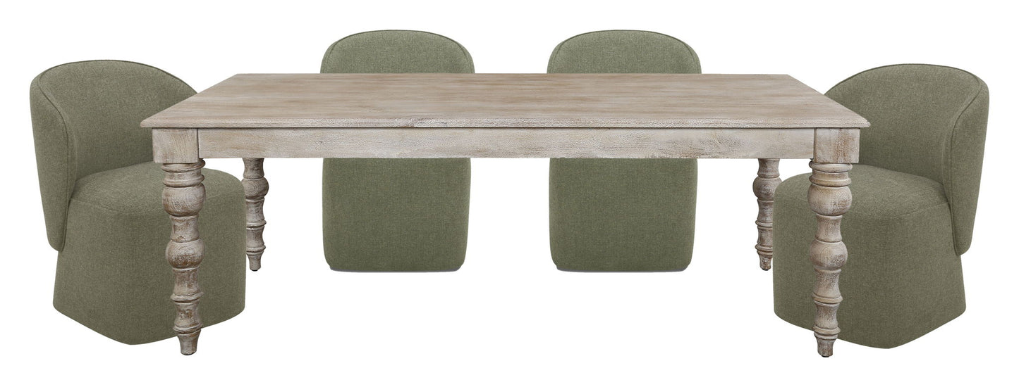 Crossings - Eden Rectangular Dining Table With 4 Upholstered Chairs - Toasted Tumbleweed & Green