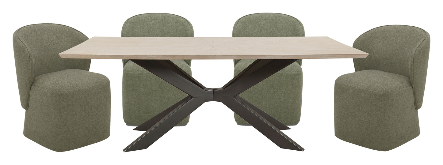 Crossings - Rectangular Dining Table With 4 Upholstered Chairs - Natural & Green