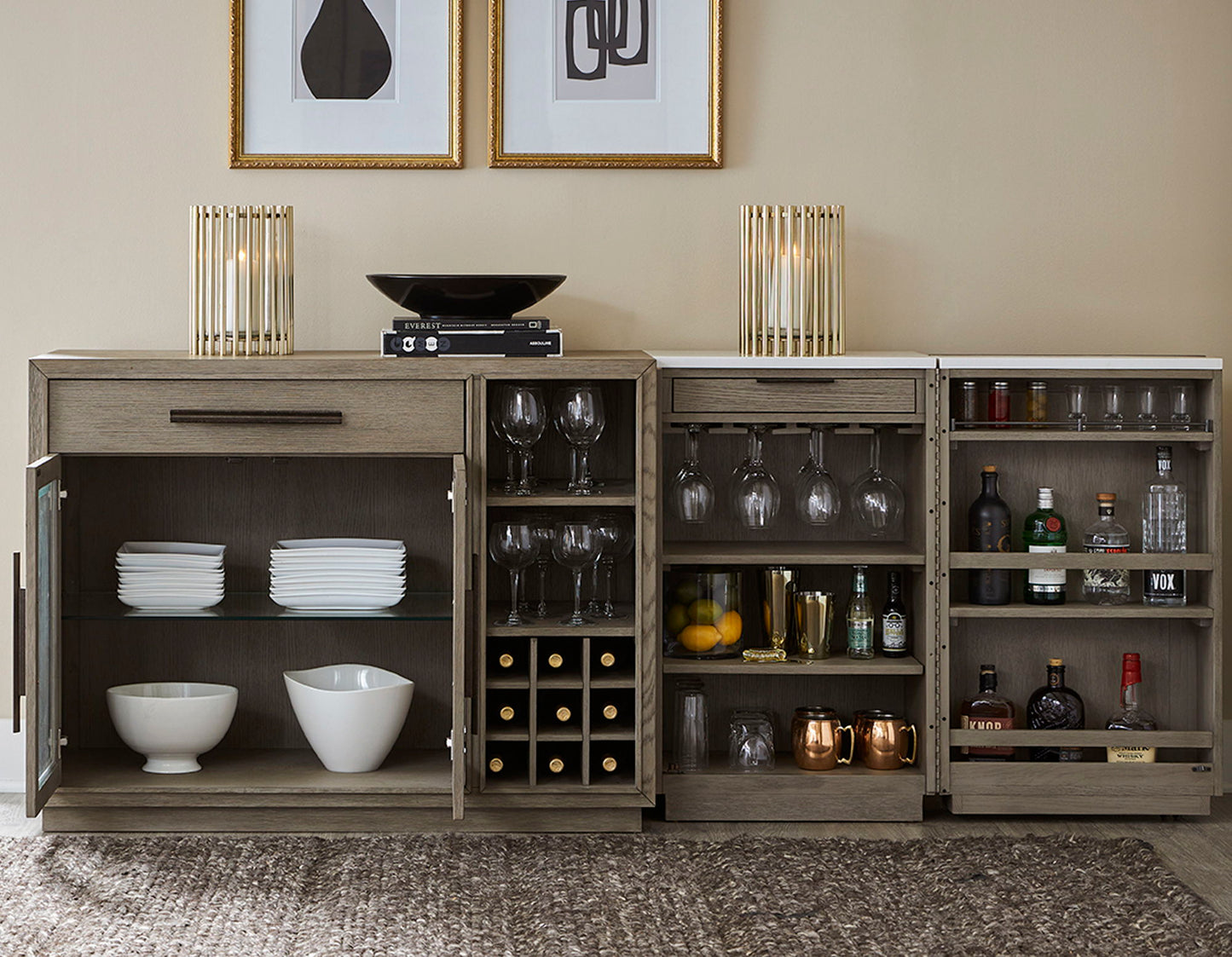Pure Modern Dining - Multi-Functional Server With Bar Cabinet - Moonstone