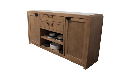 Escape - 72" Dining Buffet Server With Stone Top - Glazed Natural Oak Natural Cane Vanilla Bean Stone