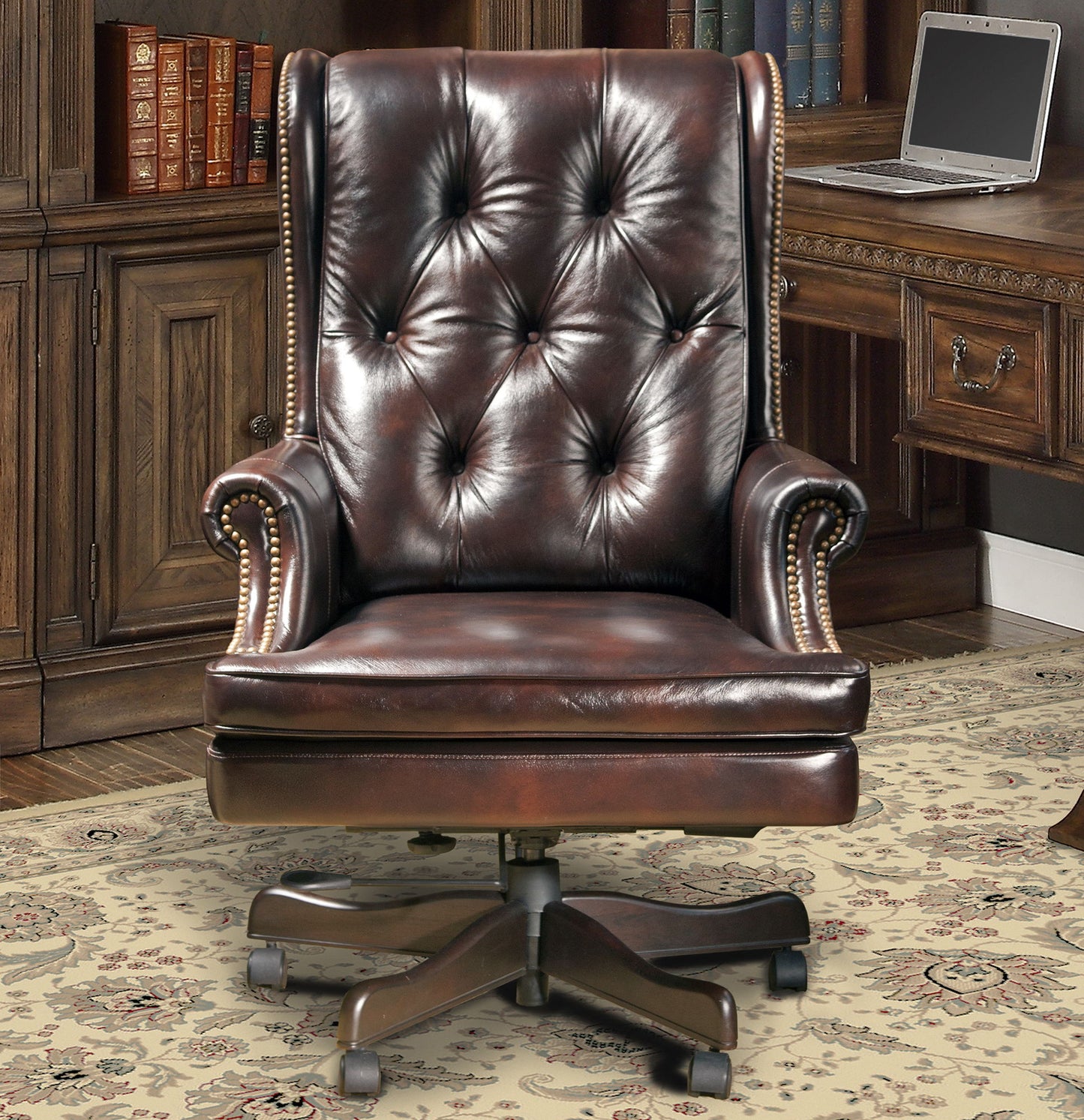 Dc#112 - Leather Desk Chair - Havana With Brown Base