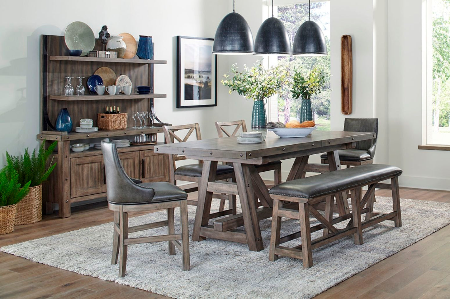 Lodge Dining - Upholstered Counter Bench - Siltstone