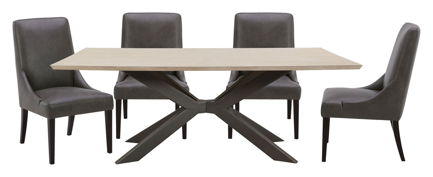 Crossings - Monaco Rectangular Dining Table With 4 Upholstered Chairs - Solid Mango / Dark Gray