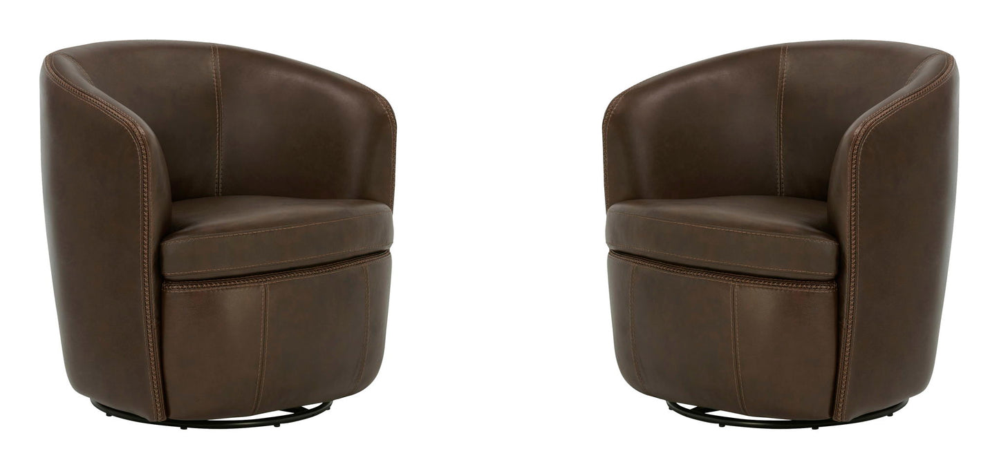 Barolo - 100% Italian Leather Swivel Club Chair (Set of 2)