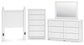 Mollviney Twin Panel Headboard with Mirrored Dresser and Chest