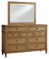 Sharlance Queen Upholstered Panel Bed, Dresser, Mirror and Nightstand