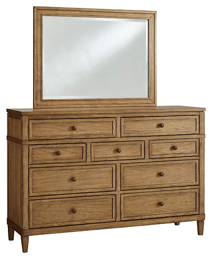Sharlance King Upholstered Panel Bed, Dresser, Mirror and Nightstand