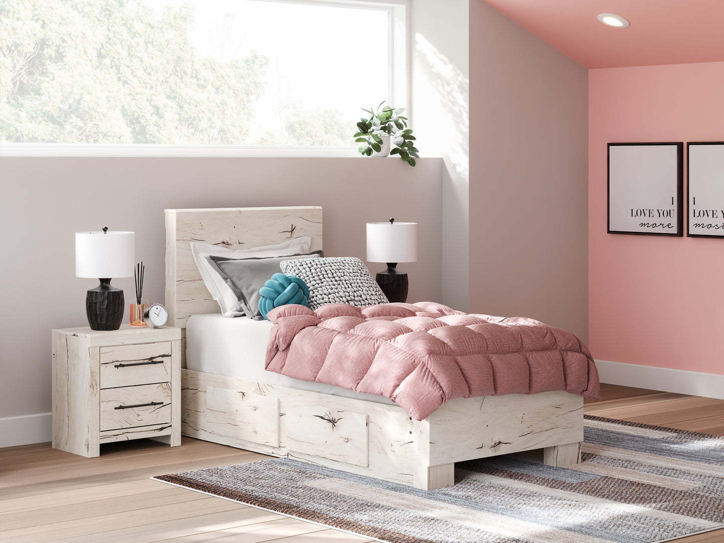 Lawroy Twin Panel Bed with Storage, Dresser and Mirror