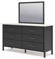 Cadmori King Upholstered Panel Bed, Dresser, Mirror and Nightstand