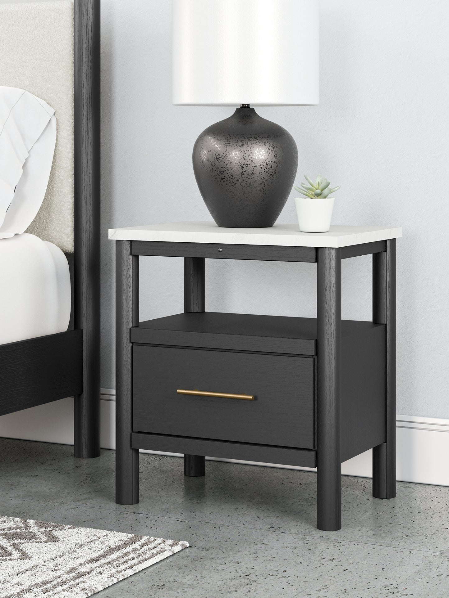 Cadmori King Upholstered Panel Bed, Dresser, Mirror and Nightstand