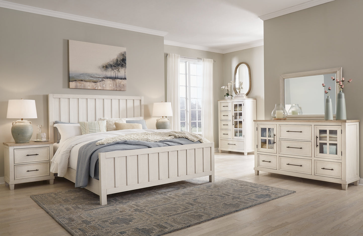 Shaybrock King Panel Bed, Dresser, Mirror and Nightstand