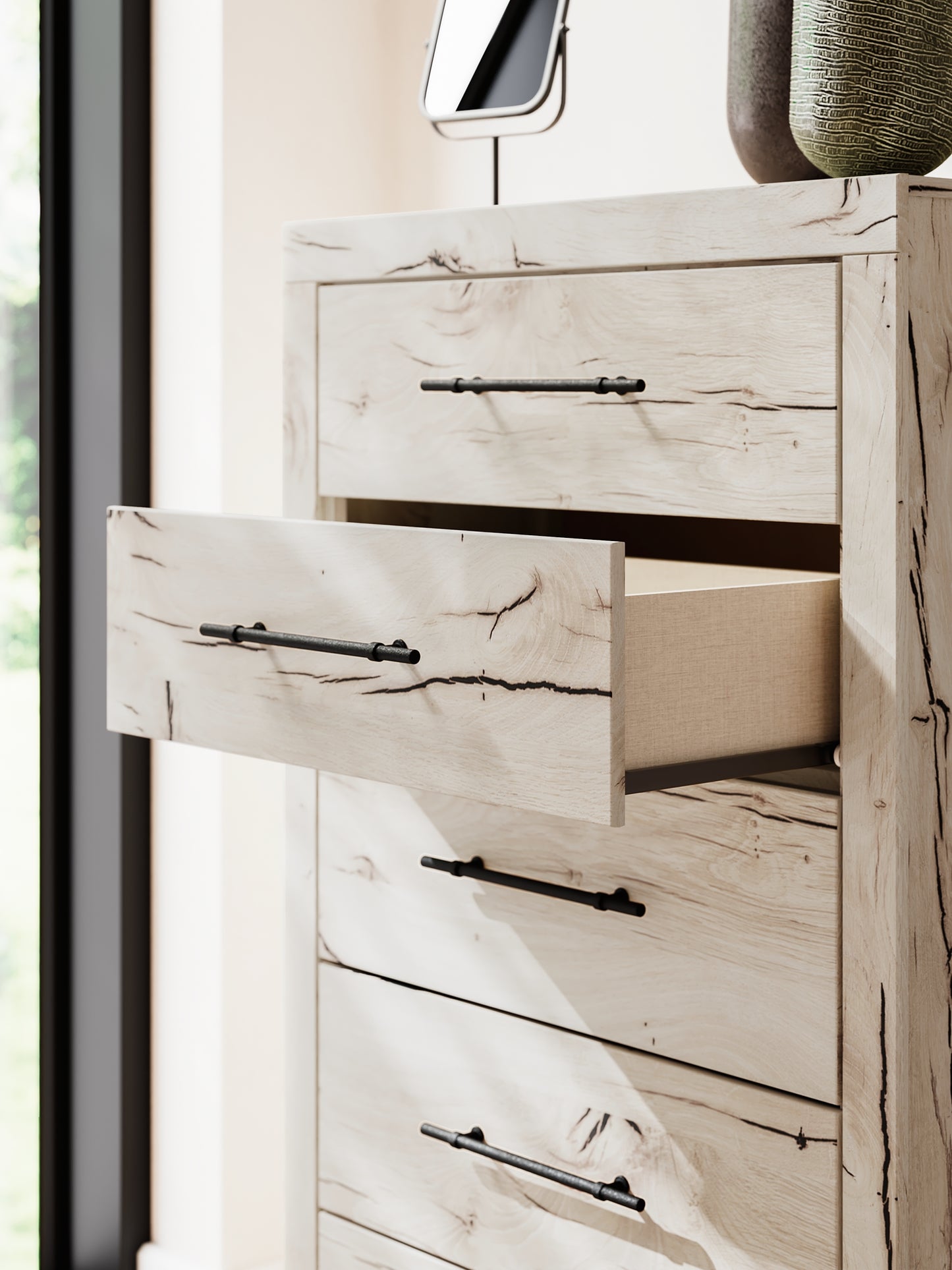 Lawroy King Panel Bed, Dresser, Mirror, Chest and Nightstand