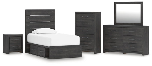 Hollivern Twin Panel Storage Bed, Dresser, Mirror, Chest and Nightstand