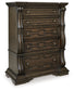 Maylee King Canopy Bed, Dresser, Mirror, Chest and Nightstand