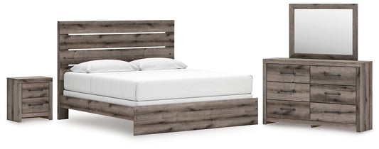 Graystorm King Panel Bed, Dresser, Mirror and Nightstand