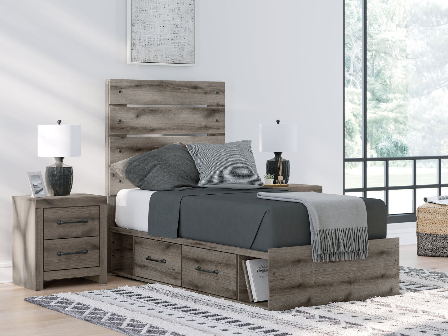 Graystorm Twin Panel Storage Bed, Dresser and Mirror