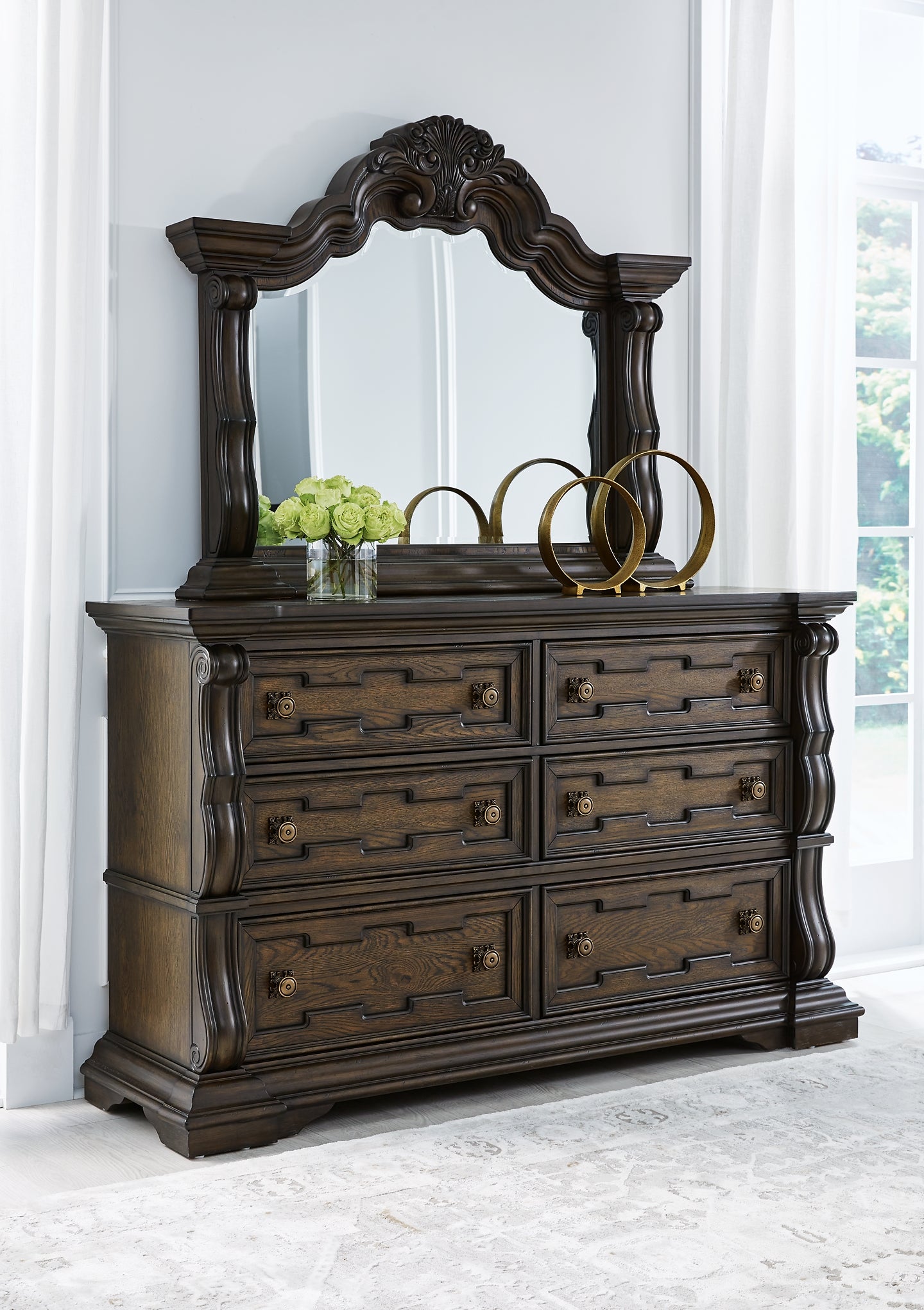 Maylee King Canopy Bed, Dresser, Mirror and Nightstand