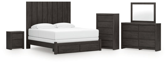 Fraluna King Panel Storage Bed, Dresser, Mirror, Chest and Nightstand
