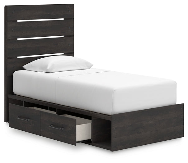 Hollivern Twin Panel Bed with Storage, Dresser, Mirror and Nightstand
