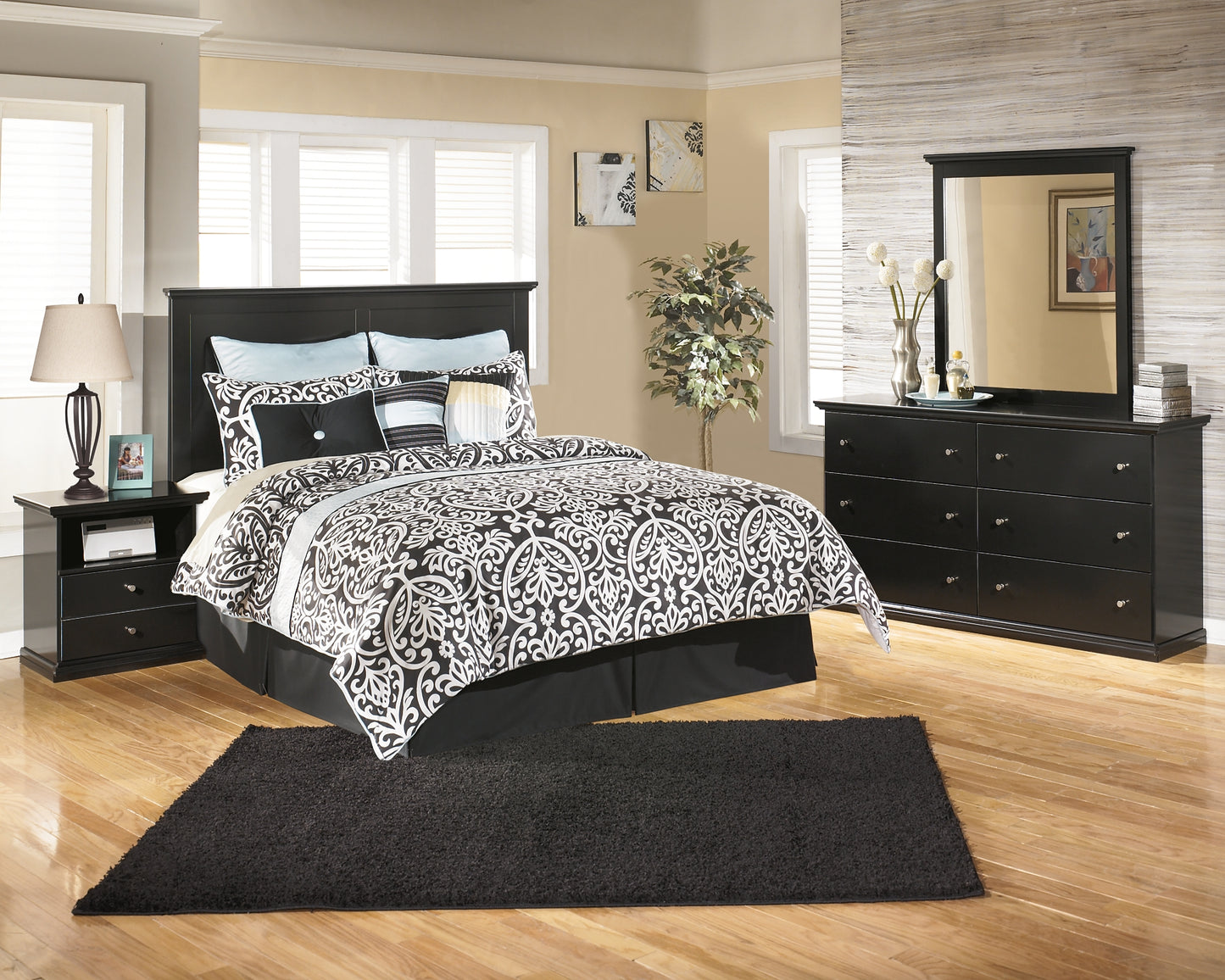Maribel Queen Panel Bed, Dresser, Mirror and Nightstand