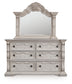 Bruchandi California King Upholstered Panel Bed with Mirrored Dresser and Nightstand