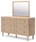 Cielden Full Upholstered Bed with Roll Slats, Dresser, Mirror, Chest and Nightstand