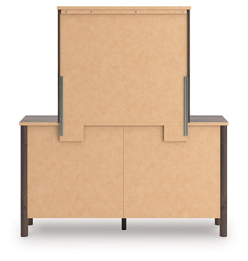 Pamytta Full Upholstered Panel Platform Bed, Dresser and Mirror