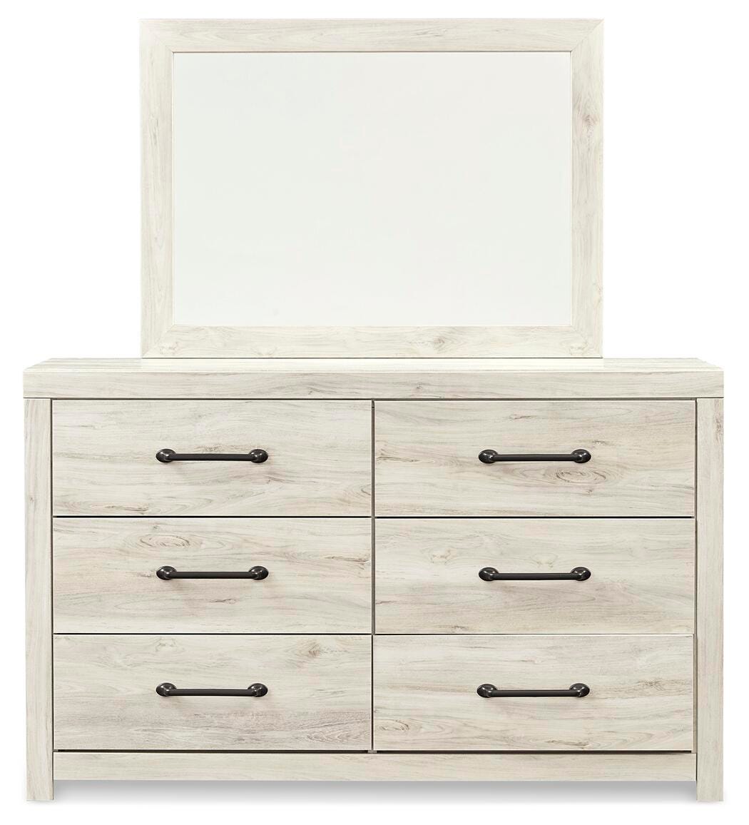 Cambeck King Panel Bed with 4 Storage Drawers with Mirrored Dresser, Chest and Nightstand