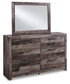 Derekson Full Panel Headboard Bed with Mirrored Dresser, Chest and Nightstand
