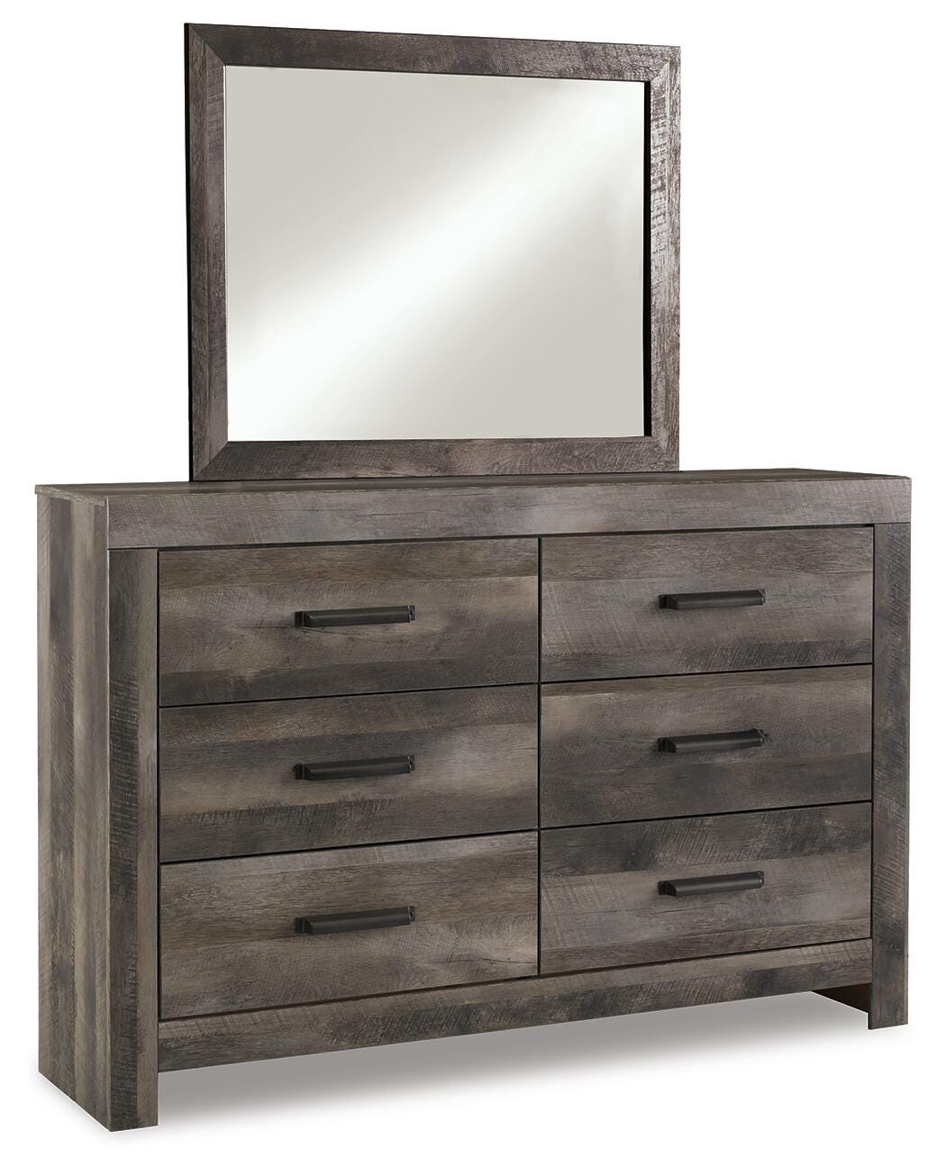 Wynnlow King Crossbuck Panel Bed with Mirrored Dresser, Chest and Nightstand