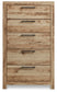 Hyanna Queen Panel Storage Bed with 1 Under Bed Storage Drawer, Dresser, Mirror, Chest and Nightstand