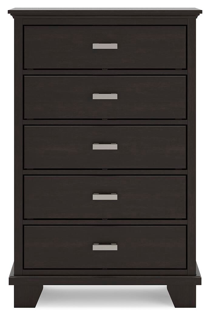 Covetown California King Panel Bed, Dresser, Mirror, Chest and Nightstand