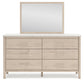 Cadmori Queen Upholstered Panel Bed with Mirrored Dresser and Nightstand