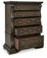 Maylee Queen Upholstered Bed, Dresser, Mirror, Chest and Nightstand